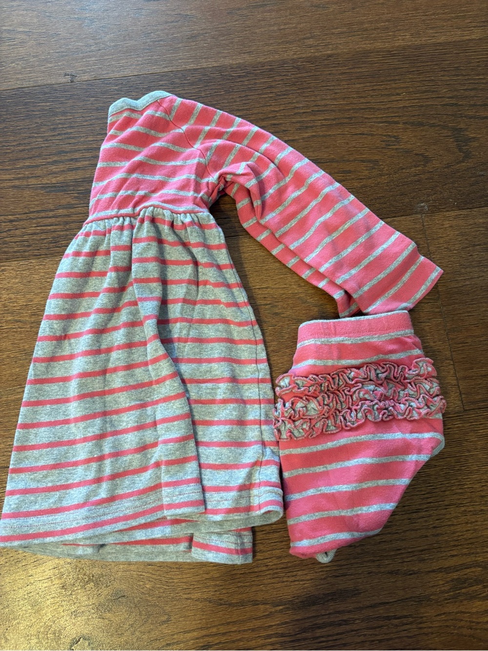 Hanna Andersson Coral Pink and Light Gray Striped Organic Cotton Dress